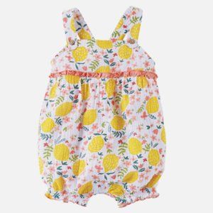 NWOT Mud Pie Lemon Print with Pink Ruffle Detail Overall Bubble